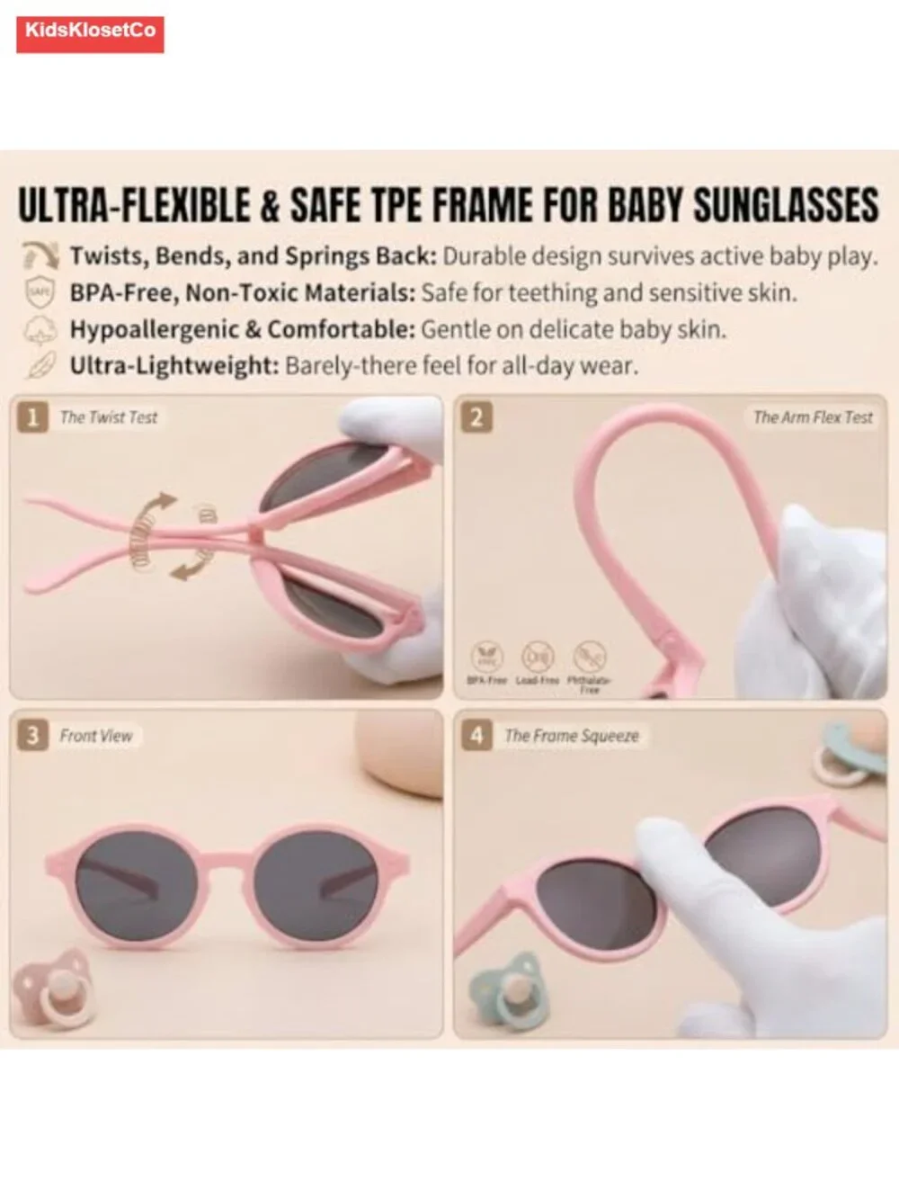 Baby Polarized Sunglasses with Strap TPEE Flexible Frame UV400 Protection